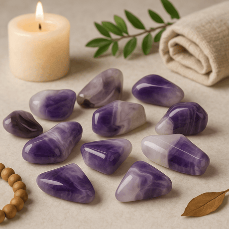 Amethyst Banded Tumbled Stones, 24 Pieces Grade B - SHAMTAM.COM