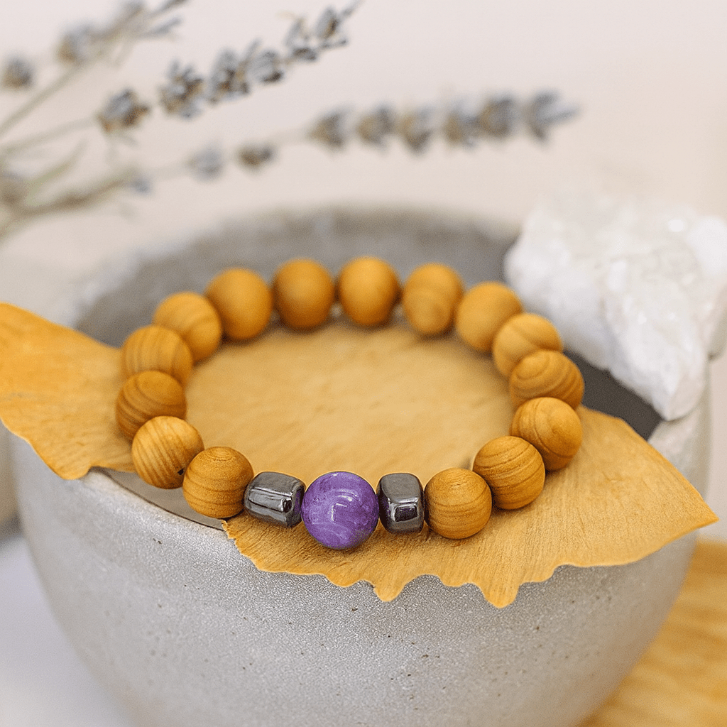 Amethyst Beaded Bracelet Cedarwood Third Eye Chakra - SHAMTAM.COM