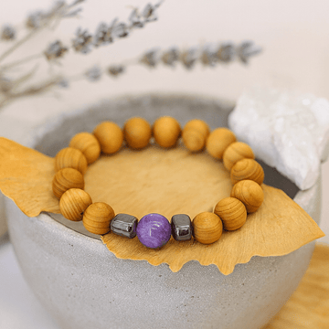 Amethyst Beaded Bracelet Cedarwood Third Eye Chakra