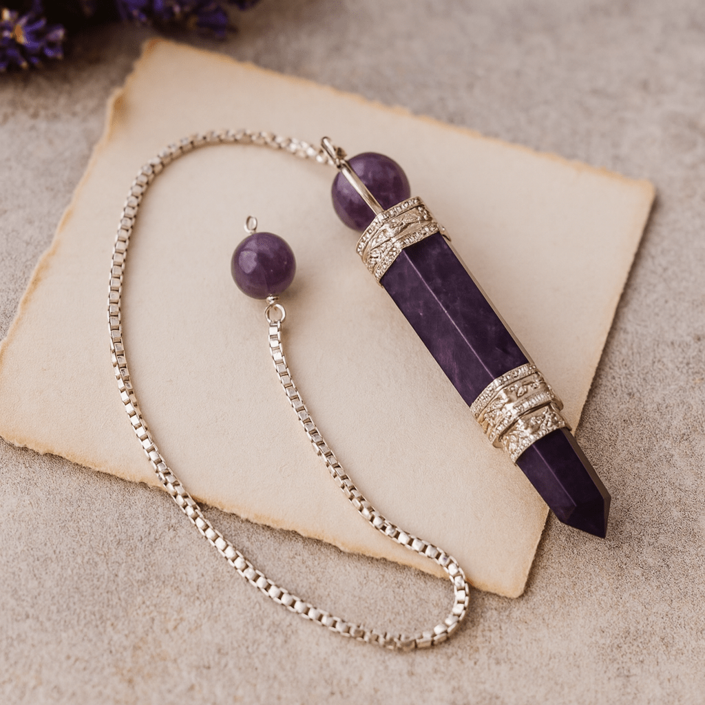 Amethyst Crystal Dowsing Pendulum with Silver Chain - SHAMTAM.COM