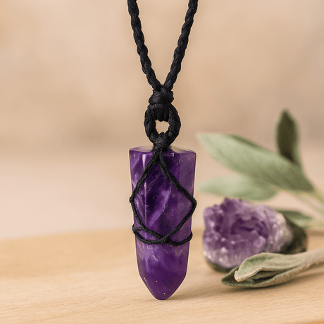 Amethyst Crystal Pendant - Flat Point Adjustable String - SHAMTAM.COM
