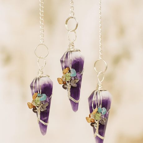 Amethyst Crystal Pendulum with Seven Chakra Beads - SHAMTAM.COM