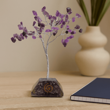 Amethyst Crystal Tree with Orgonite Base, 80 Gemstones