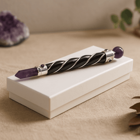 Amethyst Healing Wand - Twisted Silver Sphere - SHAMTAM.COM
