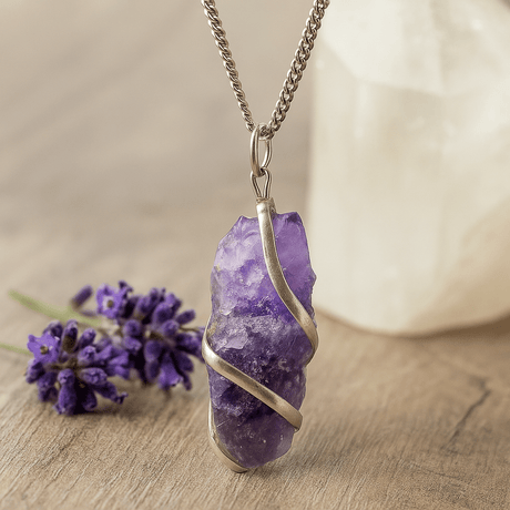 Amethyst Necklace Raw Wire Wrapped Pendant - SHAMTAM.COM