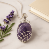 Amethyst Pendant Necklace Wire Wrapped 50cm Chain - SHAMTAM.COM
