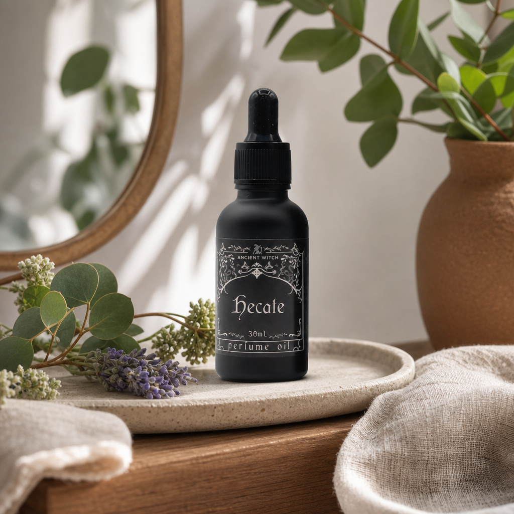 Ancient Witch Perfume Oil - Hecate — styled in a warm, naturally lit interior
