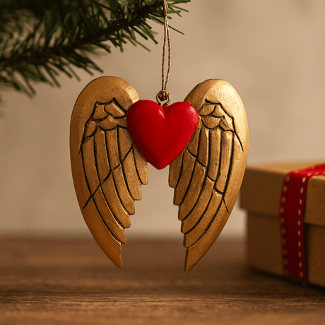 Angel Wing Heart Charm Gold Christmas Black Detail - SHAMTAM.COM