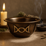 Antique Copper Ritual Bowl Triple Moon, 8x4cm - SHAMTAM.COM