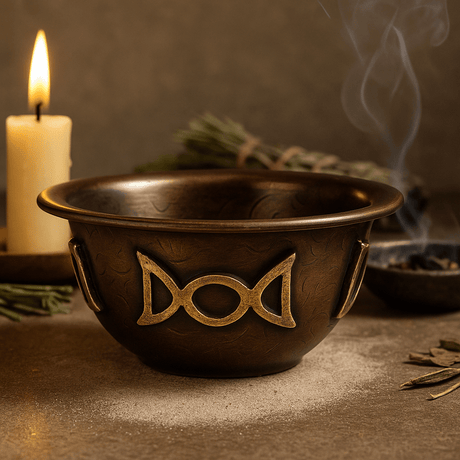 Antique Copper Ritual Bowl Triple Moon, 8x4cm - SHAMTAM.COM