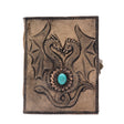 Antique Grey Two Dragons Esoteric Notebook with Turquoise Stone - 200 Pages, Stitch Edge, 17.5x12.5x3cm - Vintage Fantasy Journal - SHAMTAM.COM