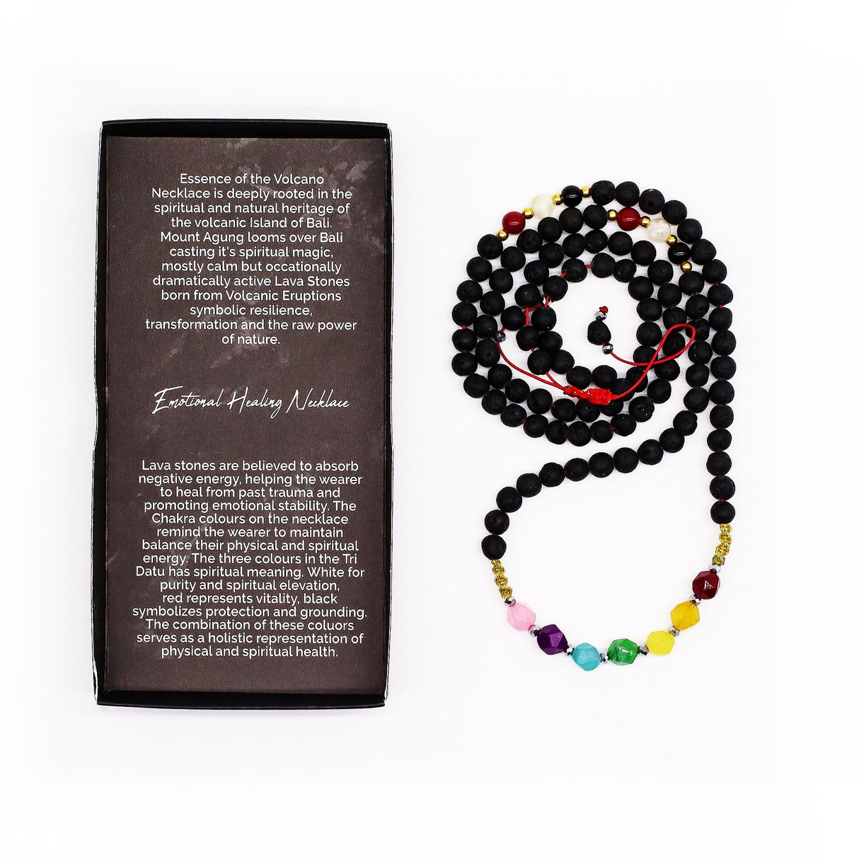 Lava Stone Chakra Gemstone Mala Necklace