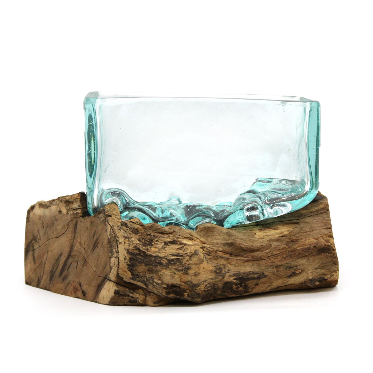 Molten Glass Bowl on Wood Stand, Medium