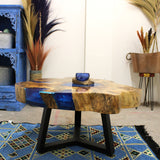 Coffee Table Tamarind Wood Sky Blue Resin