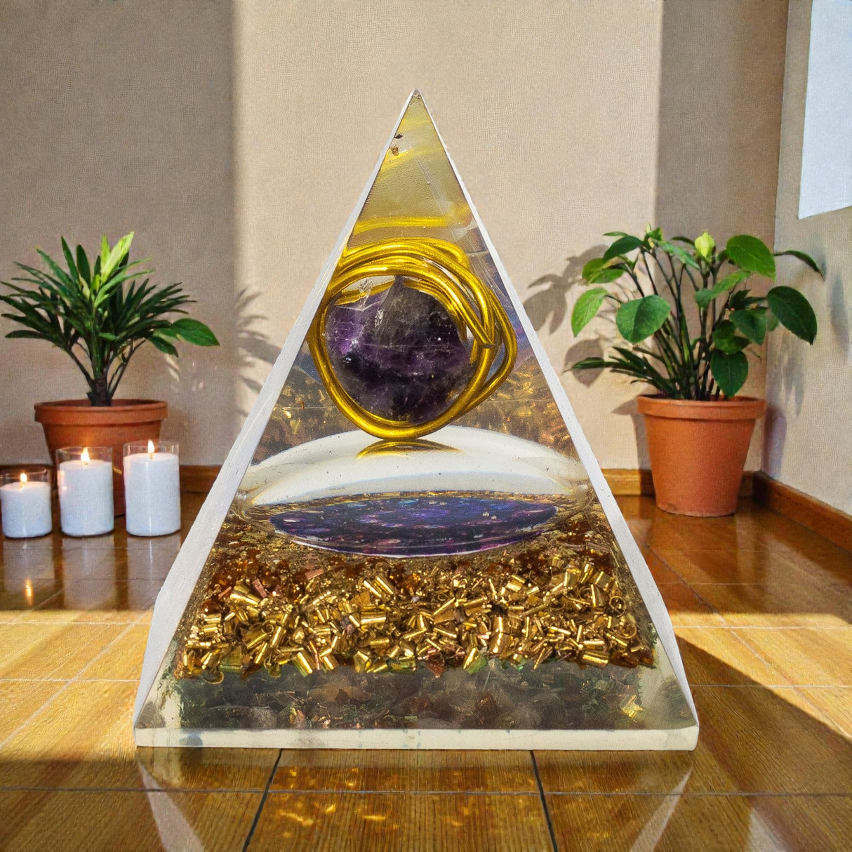Med Orgonite Pyramids 7x6cm – Wrapped Amethyst – Copper Chips