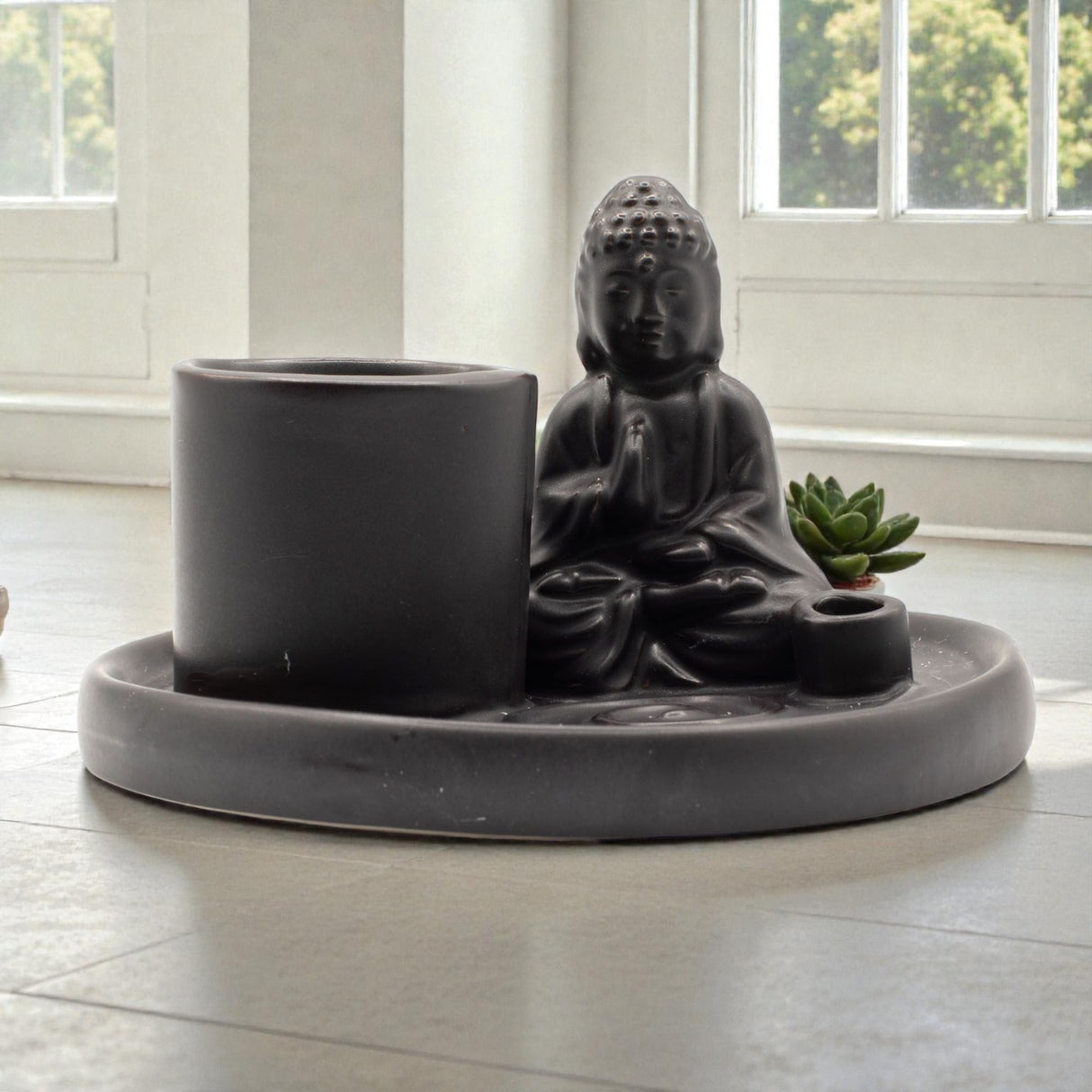 Plateau d'Encens Bouddha Polyvalent – Céramique Noir Mat