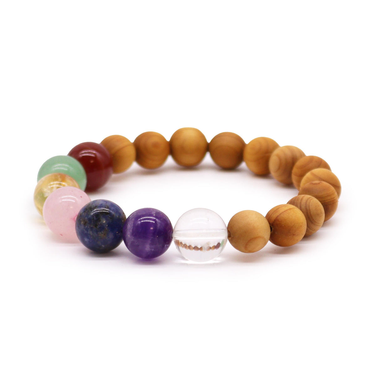 Pulsera de piedras preciosas de los 7 chakras con cuentas de madera de cedro