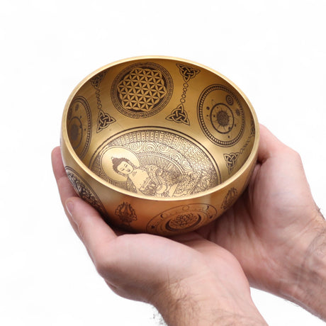 Hand‑Etched Brass Buddha Singing Bowls Set of 4