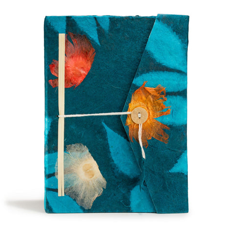 Lokta vahva kukkakuvioinen muistikirja – suuri (21x15cm) – 45 lehteä – Mukana kirjanmerkki – Keskiyön sininen