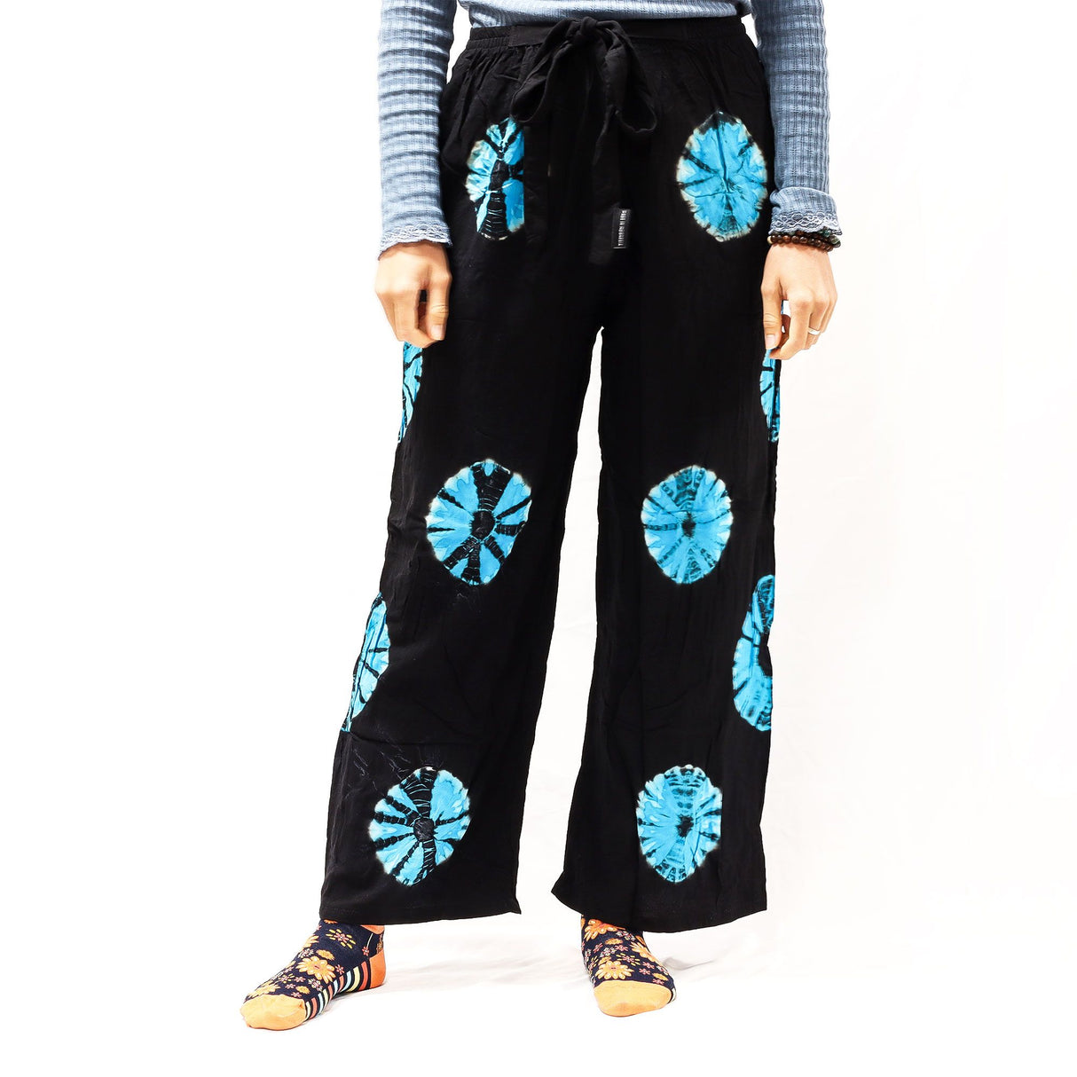 Shibori-Inspired Wide-Leg Lounge Pants Black/Blue Medium