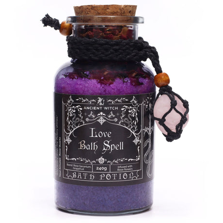 Poción de Baño de Hechizo de Bruja Antigua y Amuleto de Cuarzo Rosa – Amor