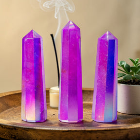 Gemstone Obelisk Point 9cm – Aurura Crystal Quartz – Purple, Gemstone Tower