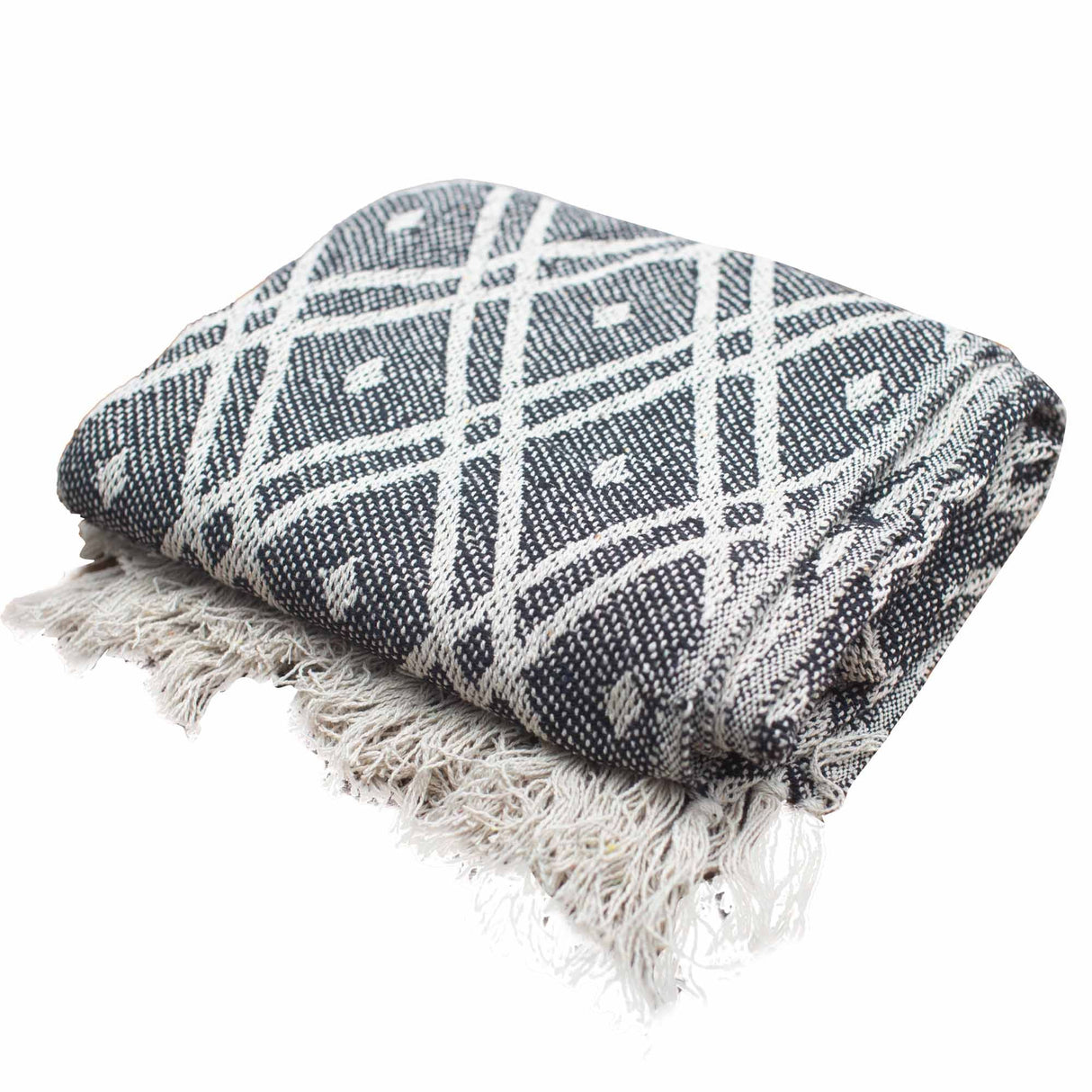 Plaid en coton bohème noir beige Regency 125x150cm