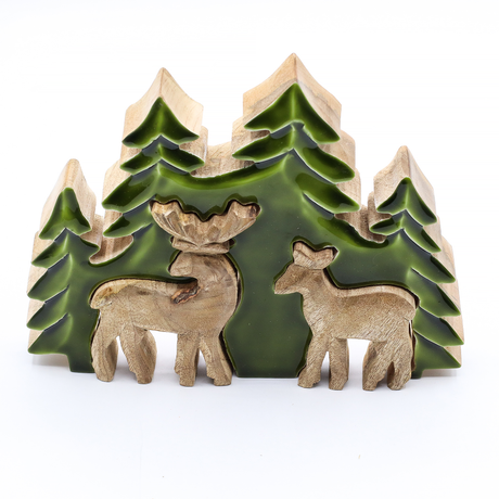 Forest Deer 3D Mango Wood Tabletop Sculpture