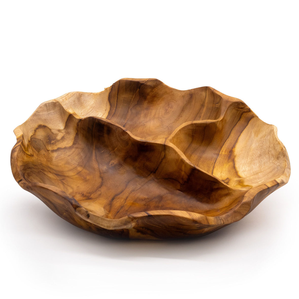 Teak Wood Round Fruit Bowl 3 Section 30x5.5cm