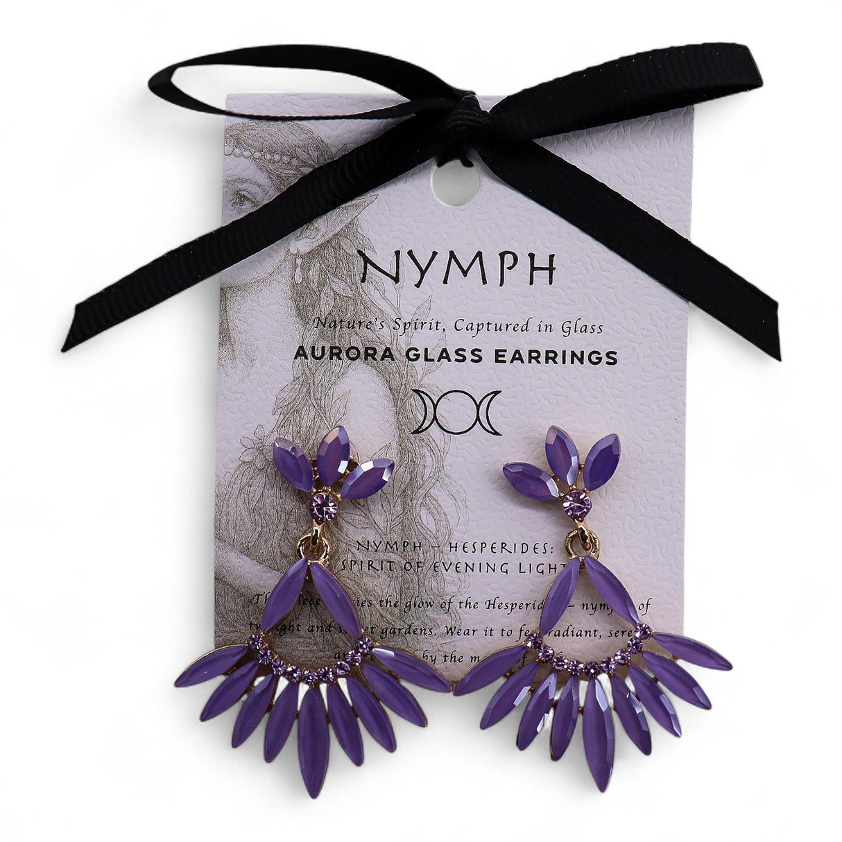 Lavender Glass Floral Drop Earrings, Vintage Gold Tone