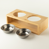 PAW Food Bowls - Large Double Stainless Steel (201) in Wooden Stand - 2 × 13 cm