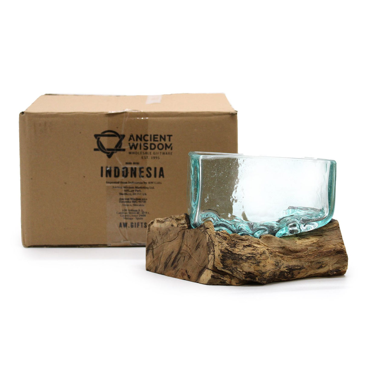 Molten Glass Bowl on Wood Stand, Medium