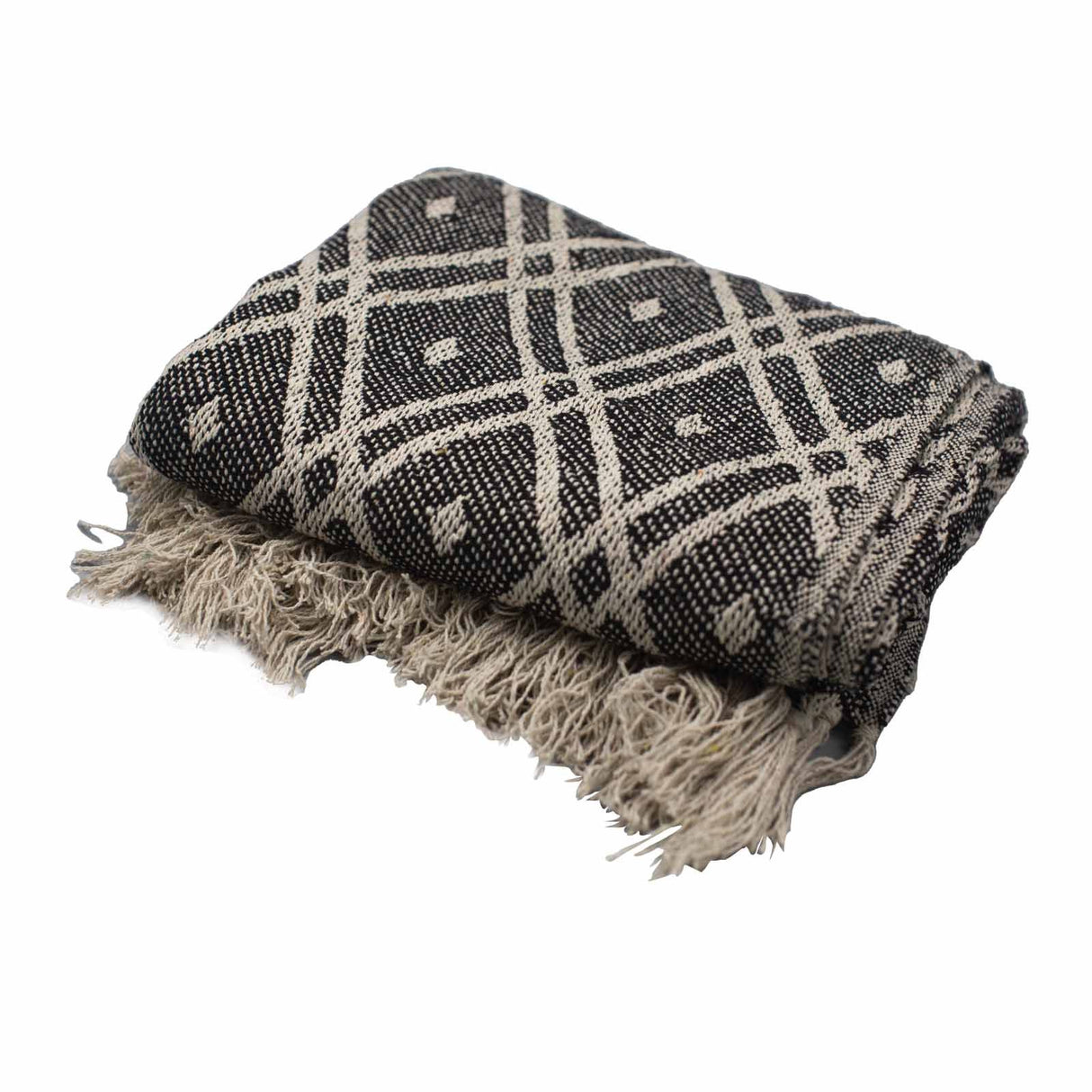 Plaid en coton bohème noir beige Regency 125x150cm