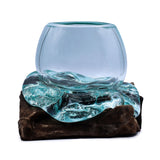 Mini Aquário de Peixe Dourado de Vidro Fundido sobre Madeira 20cm
