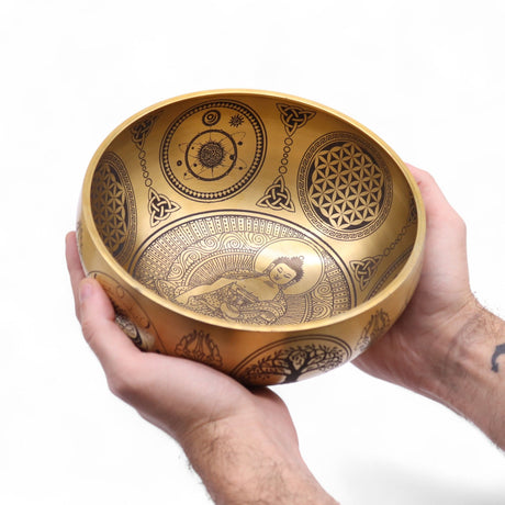 Hand‑Etched Brass Buddha Singing Bowls Set of 4