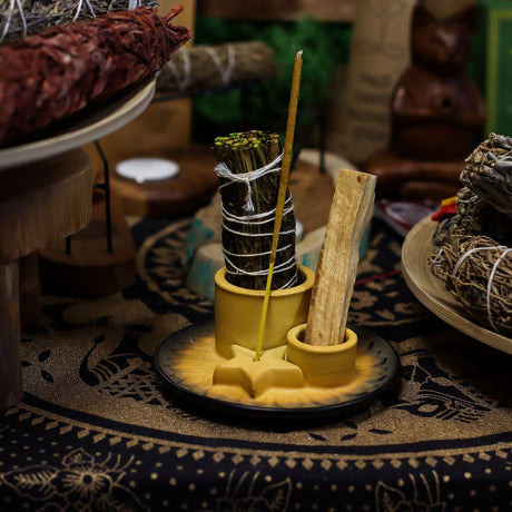 Vassoio Portaincenso in Ceramica Girasole per Palo Santo