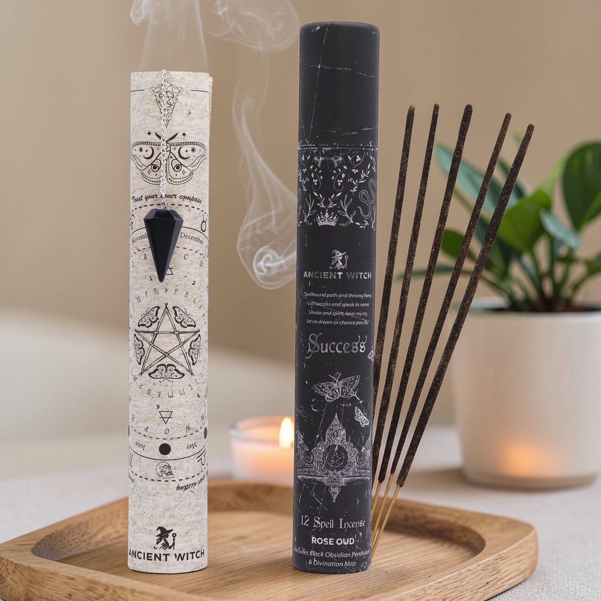 Ancient Witch Spell Incense – Success – Black Obsidian Pendulum, Incense Sticks
