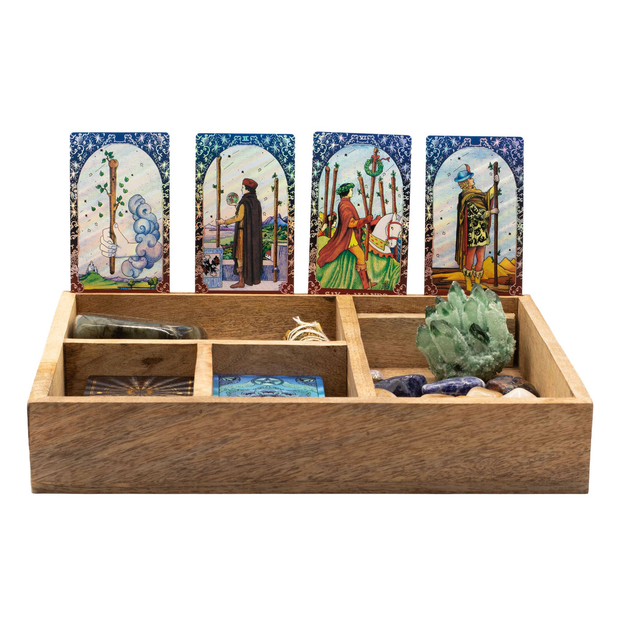 Boîte de tarot à quatre compartiments avec porte-cartes