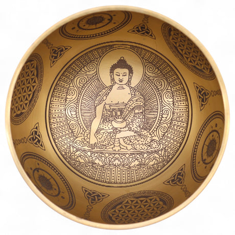 Hand‑Etched Brass Buddha Singing Bowls Set of 4