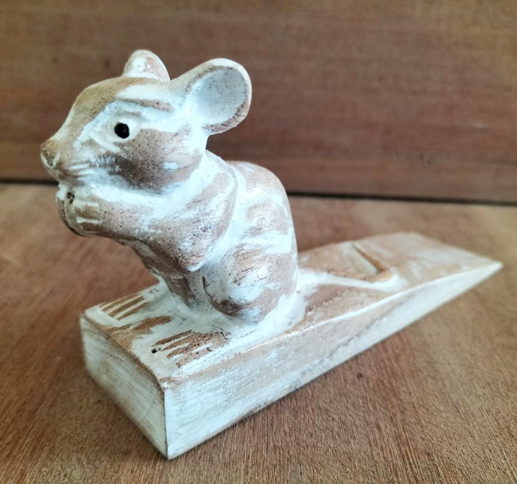 Door Stop Wooden Dormouse Hand Carved