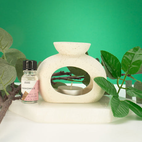 Keramická aromalampa Zen – oválný oblý kámen – tečkovaná slonovinová