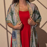 Eșarfă Nomad Sari Summer Marbella cu imprimeu – Verde cu auriu (180x50cm)