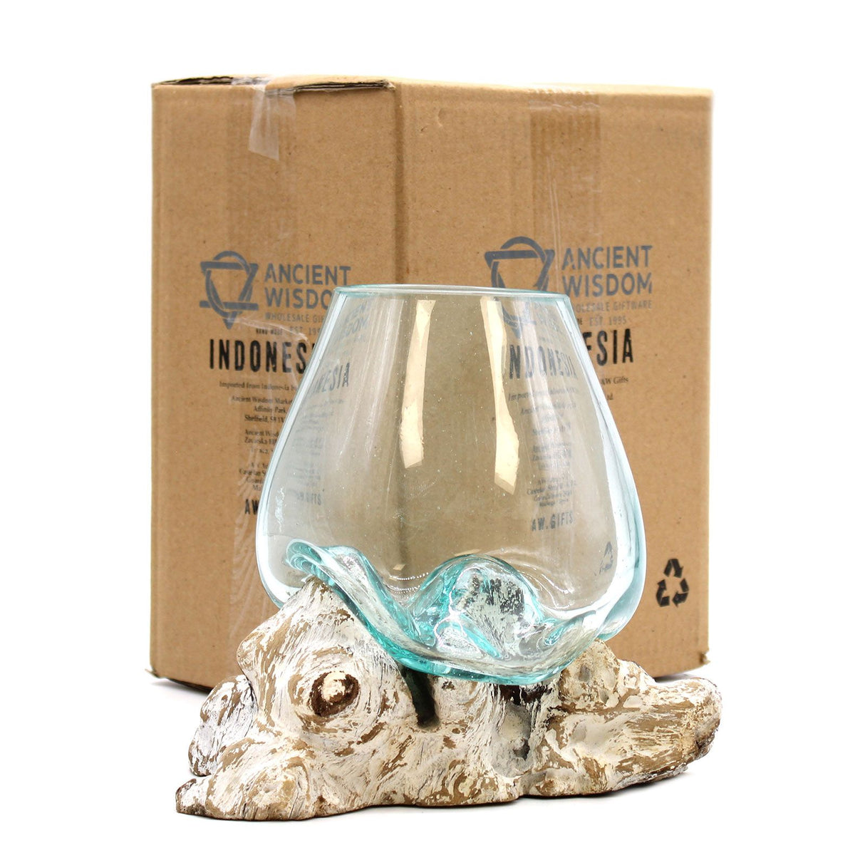 Molten Glass Bowl on Whitewash Wood, Large
