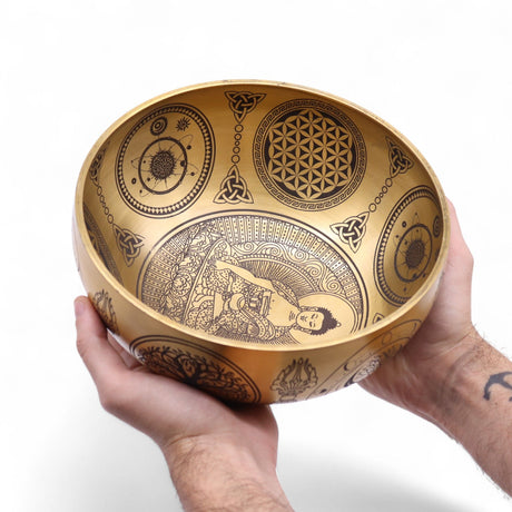 Hand‑Etched Brass Buddha Singing Bowls Set of 4