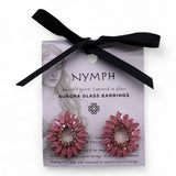 Vintage Pink Glass Pavé Floral Stud Earrings