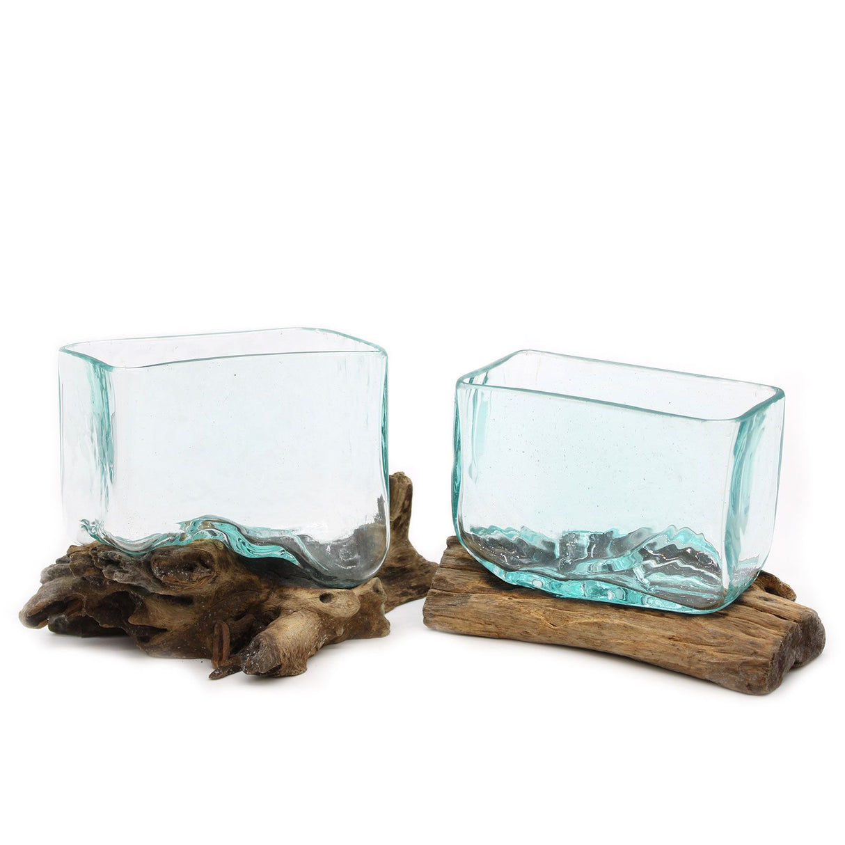 Molten Glass Bowl on Wood Stand, Medium