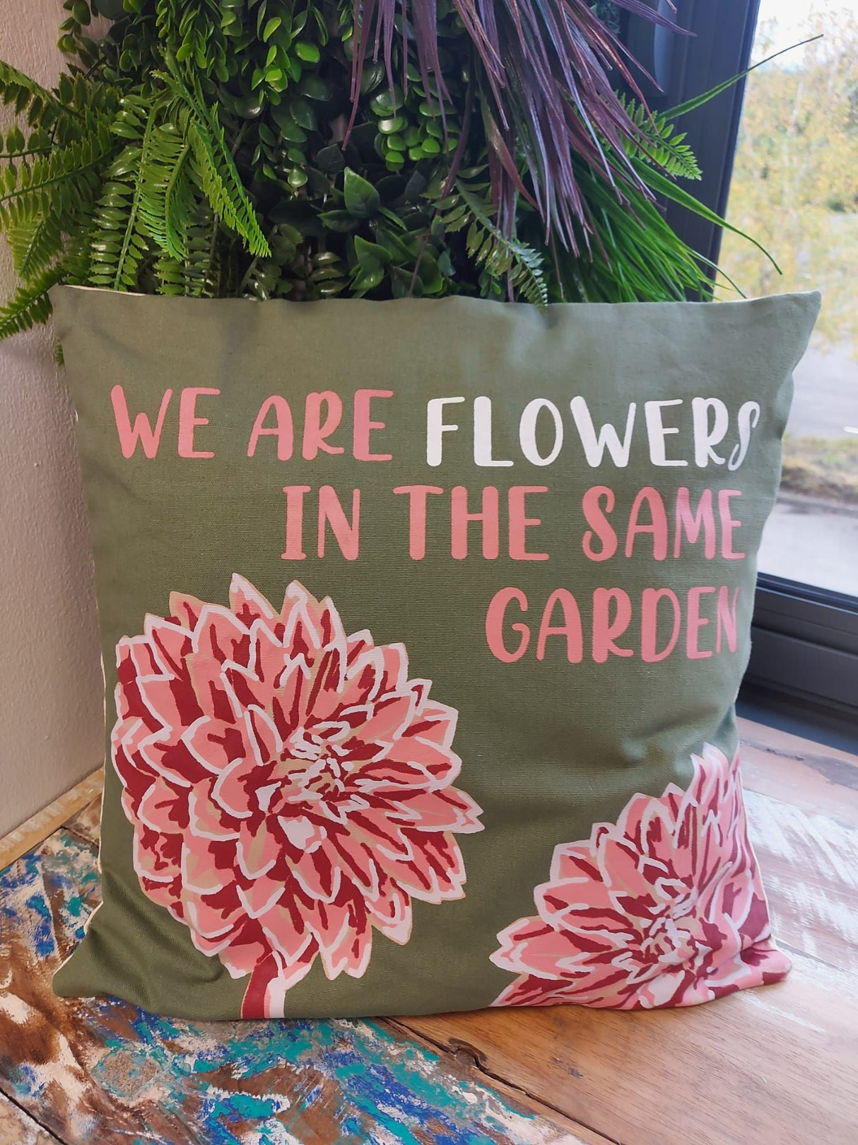 Potlačený bavlnený poťah na vankúš We Are Flowers ružový