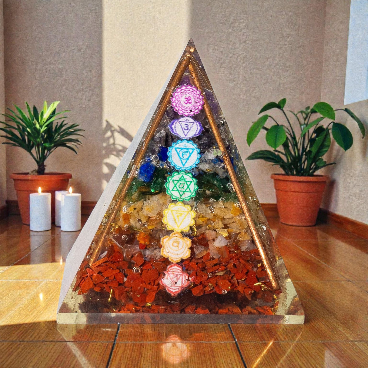 Med Orgonite Pyramids 7x6cm – Copper Bars – 7 Chakra Chips, Orgone Energy Pyramid