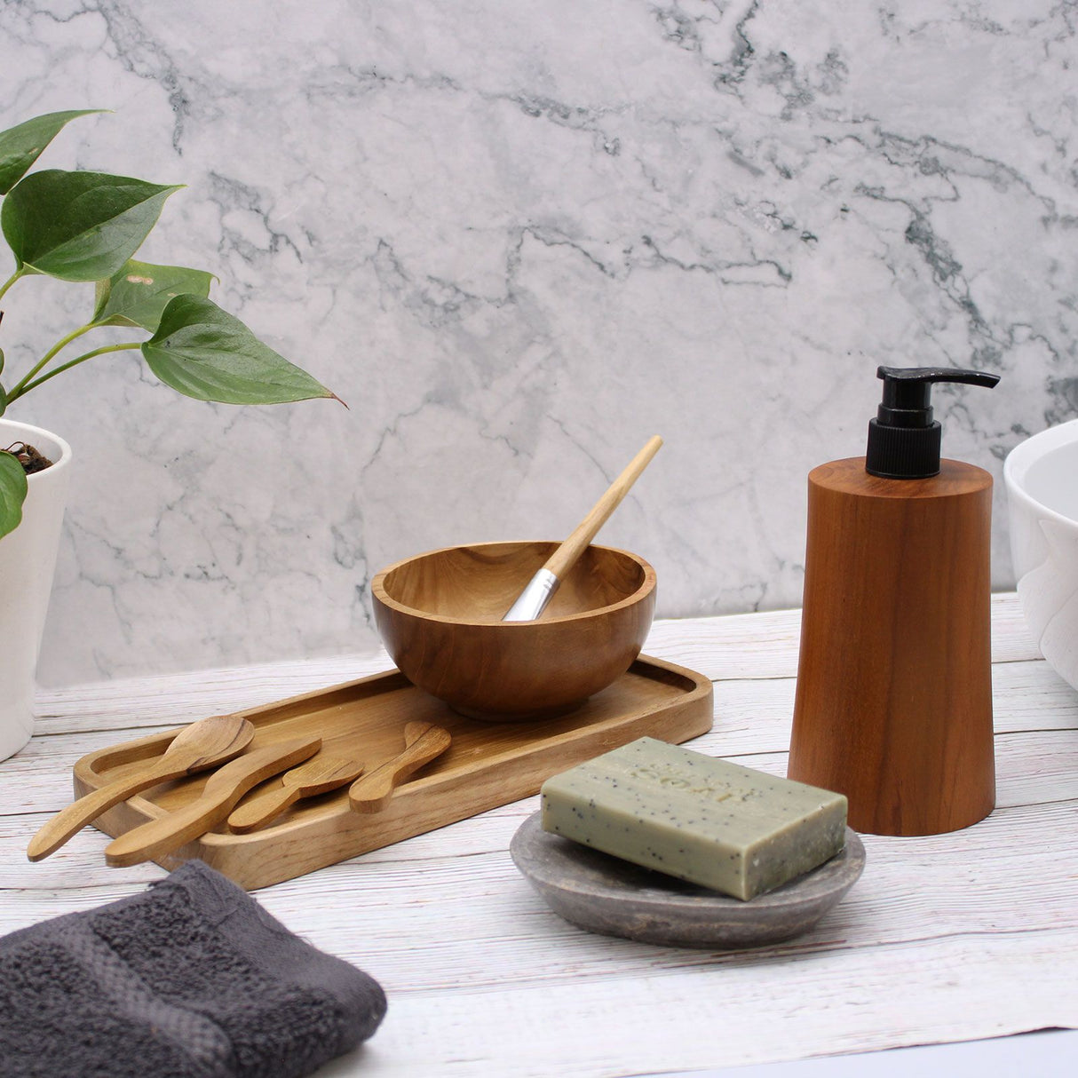 Dávkovač mydla prírodné drevo tekového dreva Taper