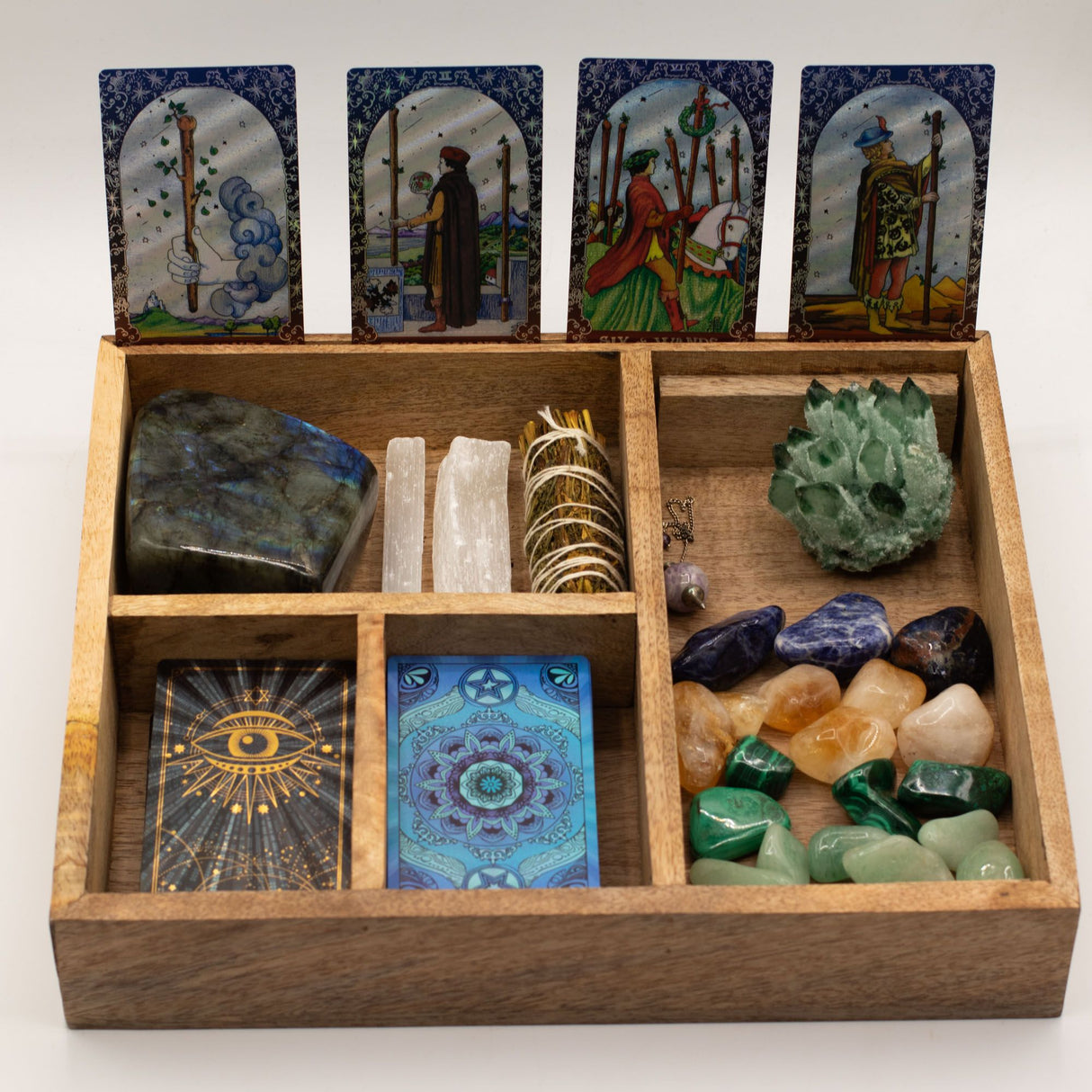 Boîte de tarot à quatre compartiments avec porte-cartes